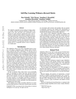 Self-Play Learning Without a Reward Metric