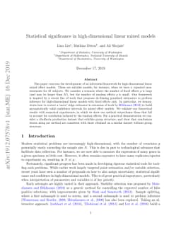 Statistical significance in high-dimensional linear mixed models