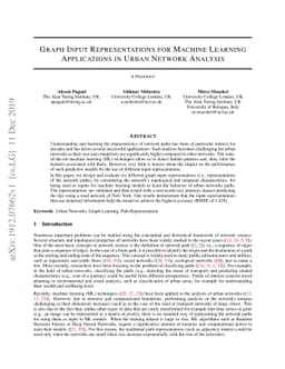 Graph Input Representations for Machine Learning Applications in Urban
  Network Analysis