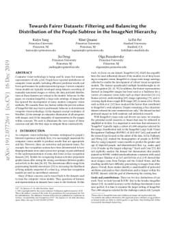 Towards Fairer Datasets: Filtering and Balancing the Distribution of the
  People Subtree in the ImageNet Hierarchy