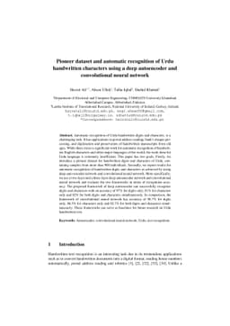 Pioneer dataset and automatic recognition of Urdu handwritten characters
  using a deep autoencoder and convolutional neural network