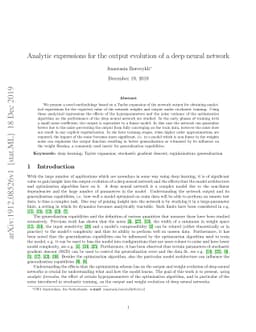 Analytic expressions for the output evolution of a deep neural network