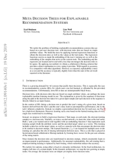 Meta Decision Trees for Explainable Recommendation Systems