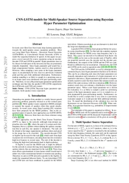 CNN-LSTM models for Multi-Speaker Source Separation using Bayesian Hyper
  Parameter Optimization