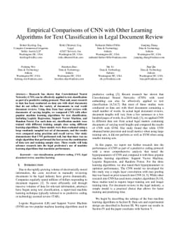 Empirical Comparisons of CNN with Other Learning Algorithms for Text
  Classification in Legal Document Review