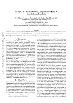 SberQuAD -- Russian Reading Comprehension Dataset: Description and
  Analysis