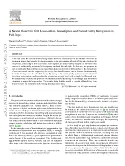 A Neural Model for Text Localization, Transcription and Named Entity
  Recognition in Full Pages
