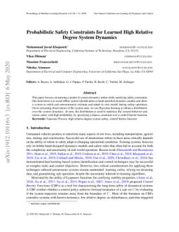 Probabilistic Safety Constraints for Learned High Relative Degree System
  Dynamics