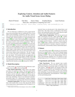 Exploring Context, Attention and Audio Features for Audio Visual
  Scene-Aware Dialog