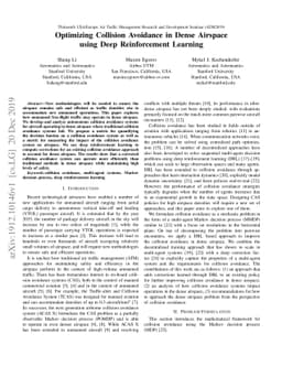 Optimizing Collision Avoidance in Dense Airspace using Deep
  Reinforcement Learning
