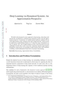 Deep Learning via Dynamical Systems: An Approximation Perspective