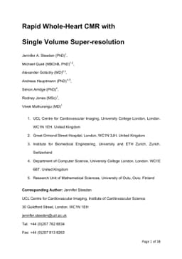 Rapid Whole-Heart CMR with Single Volume Super-resolution