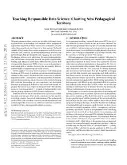 Teaching Responsible Data Science: Charting New Pedagogical Territory