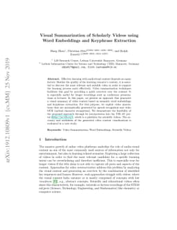 Visual Summarization of Scholarly Videos using Word Embeddings and
  Keyphrase Extraction