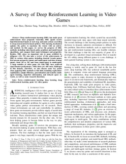 A Survey of Deep Reinforcement Learning in Video Games