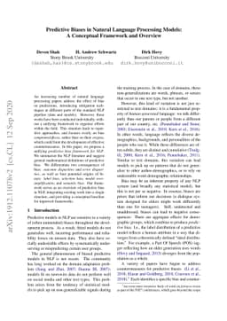 Predictive Biases in Natural Language Processing Models: A Conceptual
  Framework and Overview
