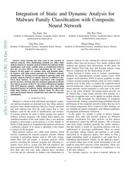 Integration of Static and Dynamic Analysis for Malware Family
  Classification with Composite Neural Network