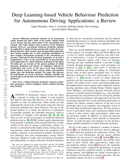 Deep Learning-based Vehicle Behaviour Prediction For Autonomous Driving
  Applications: A Review