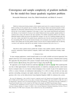 Convergence and sample complexity of gradient methods for the model-free
  linear quadratic regulator problem