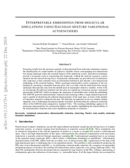 Interpretable Embeddings From Molecular Simulations Using Gaussian
  Mixture Variational Autoencoders