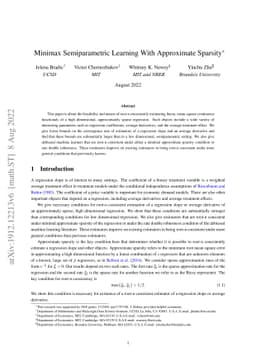 Minimax Semiparametric Learning With Approximate Sparsity