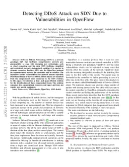 Detecting DDoS Attack on SDN Due to Vulnerabilities in OpenFlow