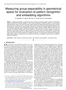 Measuring group-separability in geometrical space for evaluation of
  pattern recognition and embedding algorithms