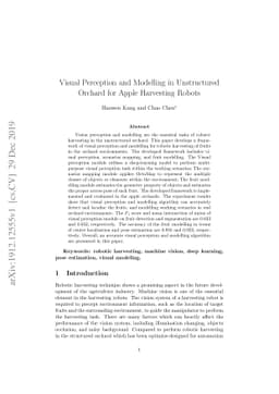 Visual Perception and Modelling in Unstructured Orchard for Apple
  Harvesting Robots
