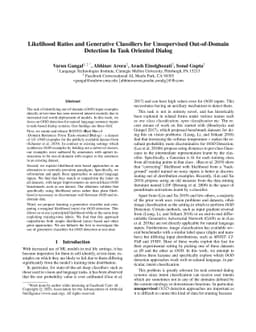 Likelihood Ratios and Generative Classifiers for Unsupervised
  Out-of-Domain Detection In Task Oriented Dialog