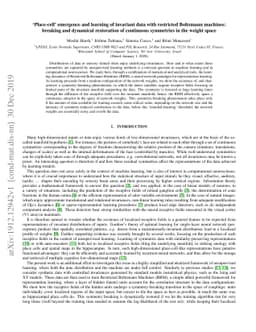 'Place-cell' emergence and learning of invariant data with restricted
  Boltzmann machines: breaking and dynamical restoration of continuous
  symmetries in the weight space