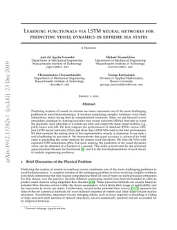 Learning functionals via LSTM neural networks for predicting vessel
  dynamics in extreme sea states