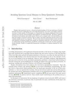 Avoiding Spurious Local Minima in Deep Quadratic Networks