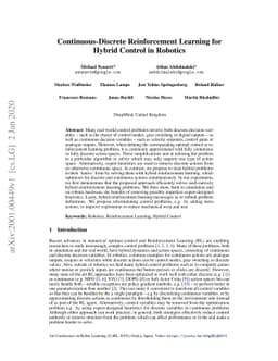 Continuous-Discrete Reinforcement Learning for Hybrid Control in
  Robotics