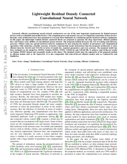 Lightweight Residual Densely Connected Convolutional Neural Network