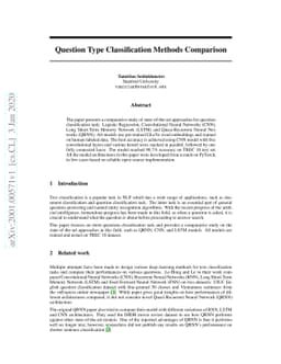Question Type Classification Methods Comparison