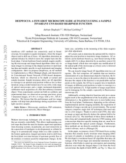DeepFocus: a Few-Shot Microscope Slide Auto-Focus using a Sample
  Invariant CNN-based Sharpness Function