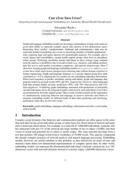 Can x2vec Save Lives? Integrating Graph and Language Embeddings for
  Automatic Mental Health Classification