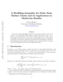 A Hoeffding Inequality for Finite State Markov Chains and its
  Applications to Markovian Bandits