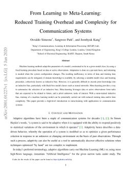 From Learning to Meta-Learning: Reduced Training Overhead and Complexity
  for Communication Systems