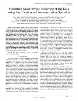 Clustering based Privacy Preserving of Big Data using Fuzzification and
  Anonymization Operation