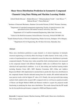 Shear Stress Distribution Prediction in Symmetric Compound Channels
  Using Data Mining and Machine Learning Models