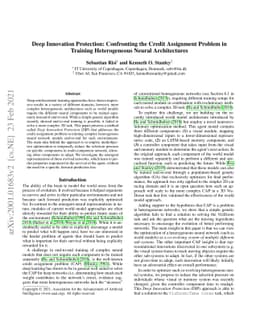 Deep Innovation Protection: Confronting the Credit Assignment Problem in
  Training Heterogeneous Neural Architectures