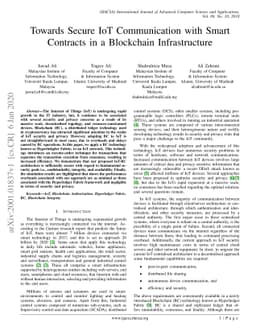 Towards Secure IoT Communication with Smart Contracts in a Blockchain
  Infrastructure