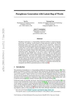 Paraphrase Generation with Latent Bag of Words