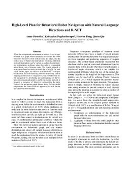 High-Level Plan for Behavioral Robot Navigation with Natural Language
  Directions and R-NET