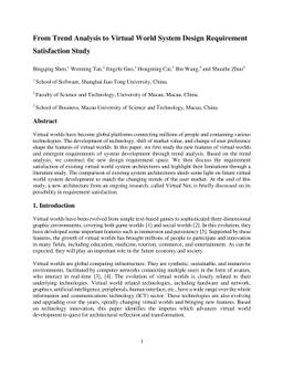 From Trend Analysis to Virtual World System Design Requirement
  Satisfaction Study