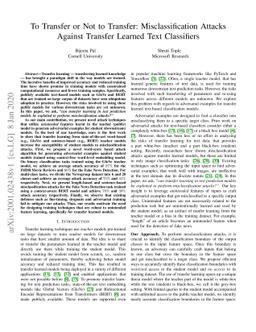 To Transfer or Not to Transfer: Misclassification Attacks Against
  Transfer Learned Text Classifiers