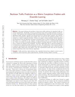 Nonlinear Traffic Prediction as a Matrix Completion Problem with
  Ensemble Learning