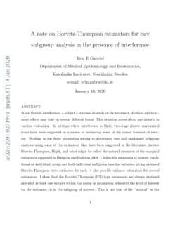 A note on Horvitz-Thompson estimators for rare subgroup analysis in the
  presence of interference