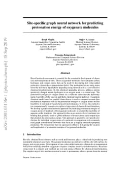 Site-specific graph neural network for predicting protonation energy of
  oxygenate molecules
